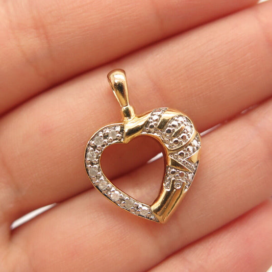 925 Sterling Silver Gold Plated Real Diamond "LOVE" Open Heart Pendant