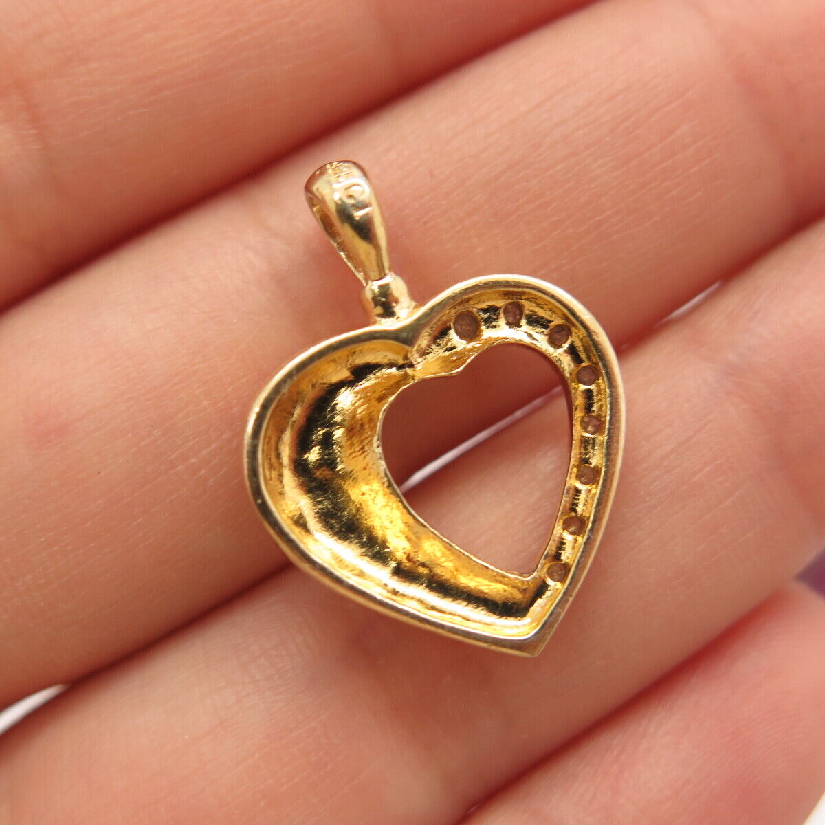 925 Sterling Silver Gold Plated Real Diamond "LOVE" Open Heart Pendant