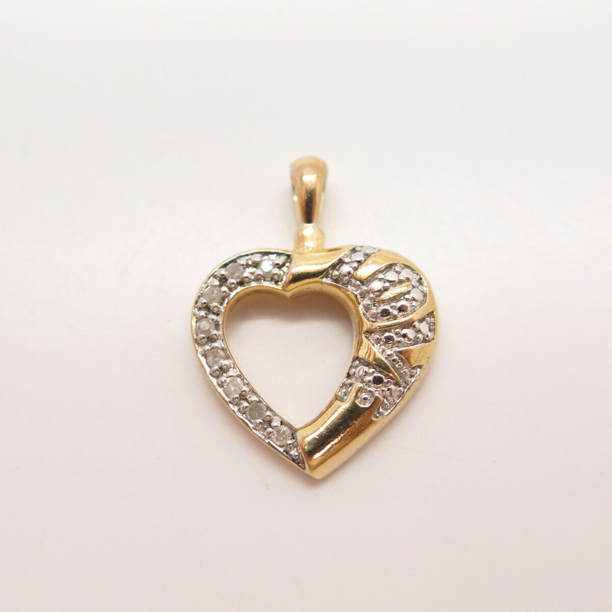 925 Sterling Silver Gold Plated Real Diamond "LOVE" Open Heart Pendant