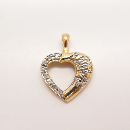 925 Sterling Silver Gold Plated Real Diamond "LOVE" Open Heart Pendant