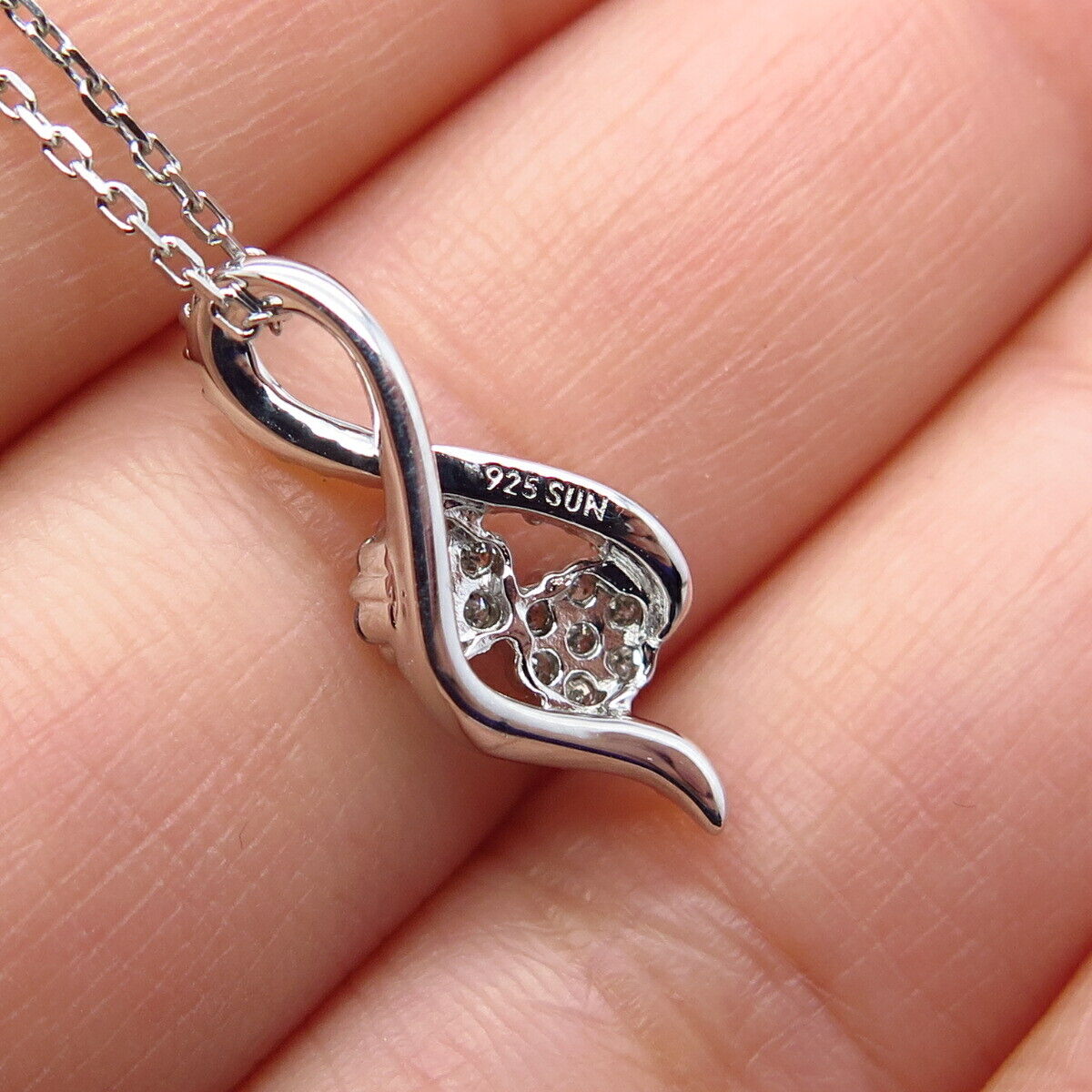 925 Sterling Silver Italy SUN Real Diamond Rolo Chain Necklace 19"