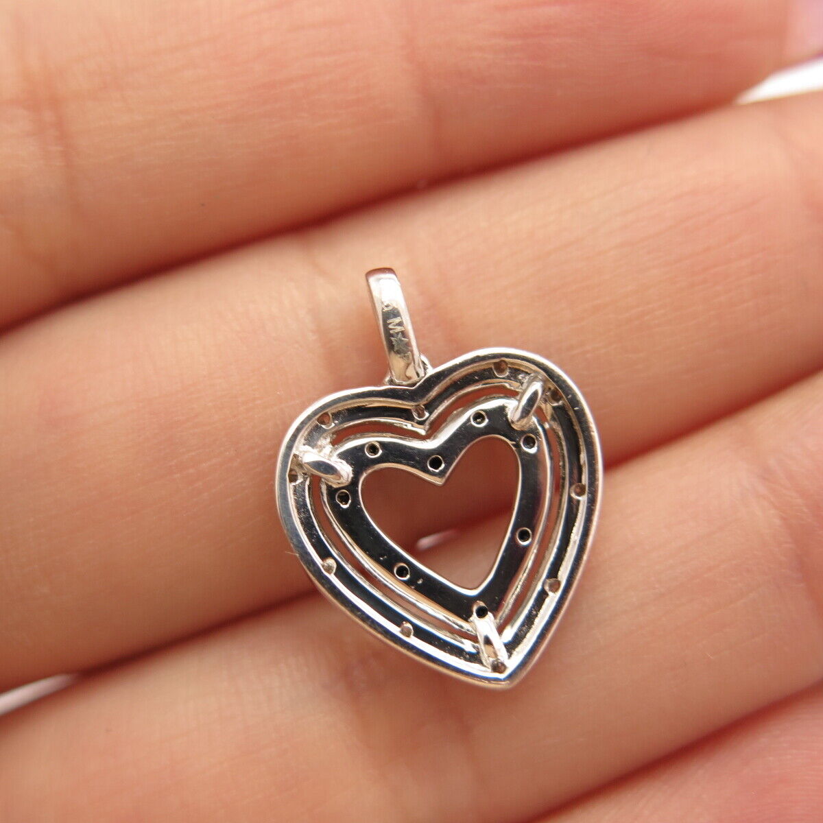 925 Sterling Silver Real White & Black Diamond Open Heart Pendant