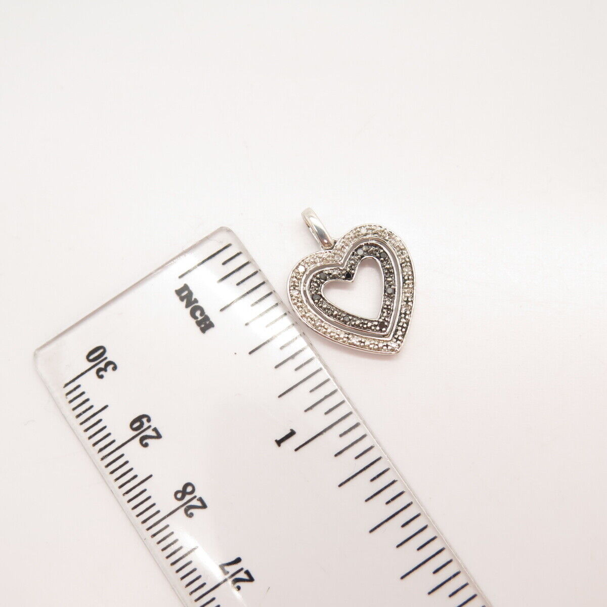 925 Sterling Silver Real White & Black Diamond Open Heart Pendant