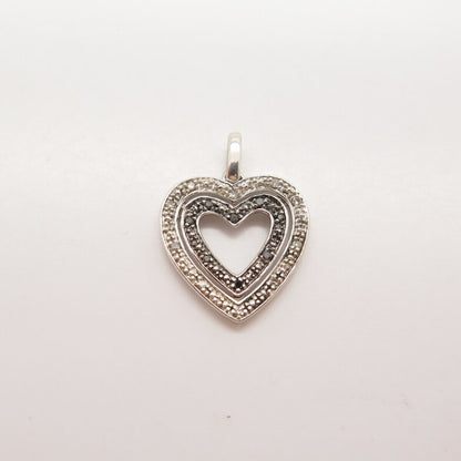 925 Sterling Silver Real White & Black Diamond Open Heart Pendant