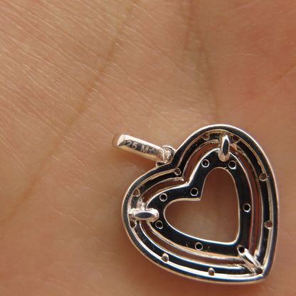 925 Sterling Silver Real White & Black Diamond Open Heart Pendant