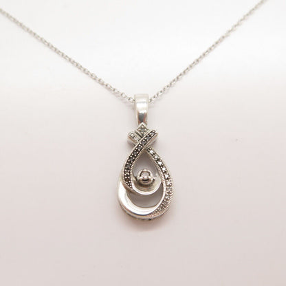 925 Sterling Silver Real White & Black Diamond Pendant Rolo Chain Necklace 16"