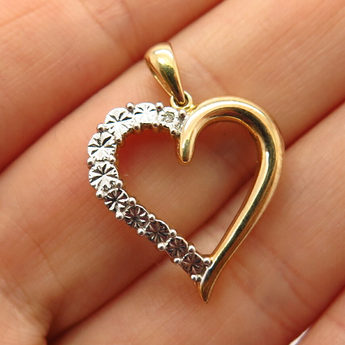 925 Sterling Silver Gold Plated Real Diamond Accent Open Heart Design Pendant