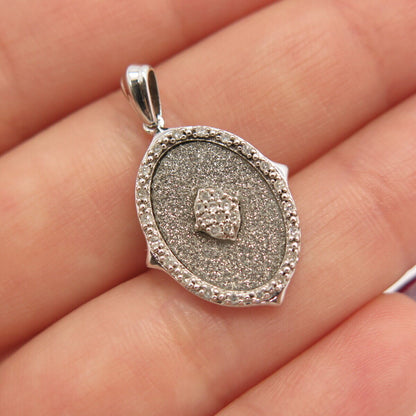 925 Sterling Silver Real Diamond Textured Oval Pendant