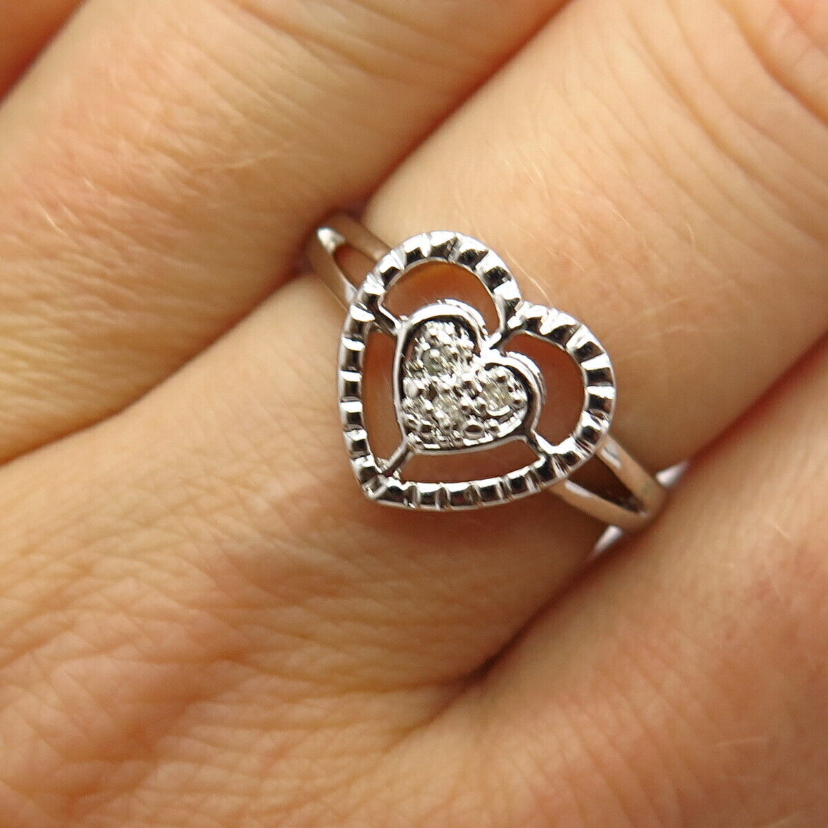 925 Sterling Silver Real Diamond Heart Design Ring