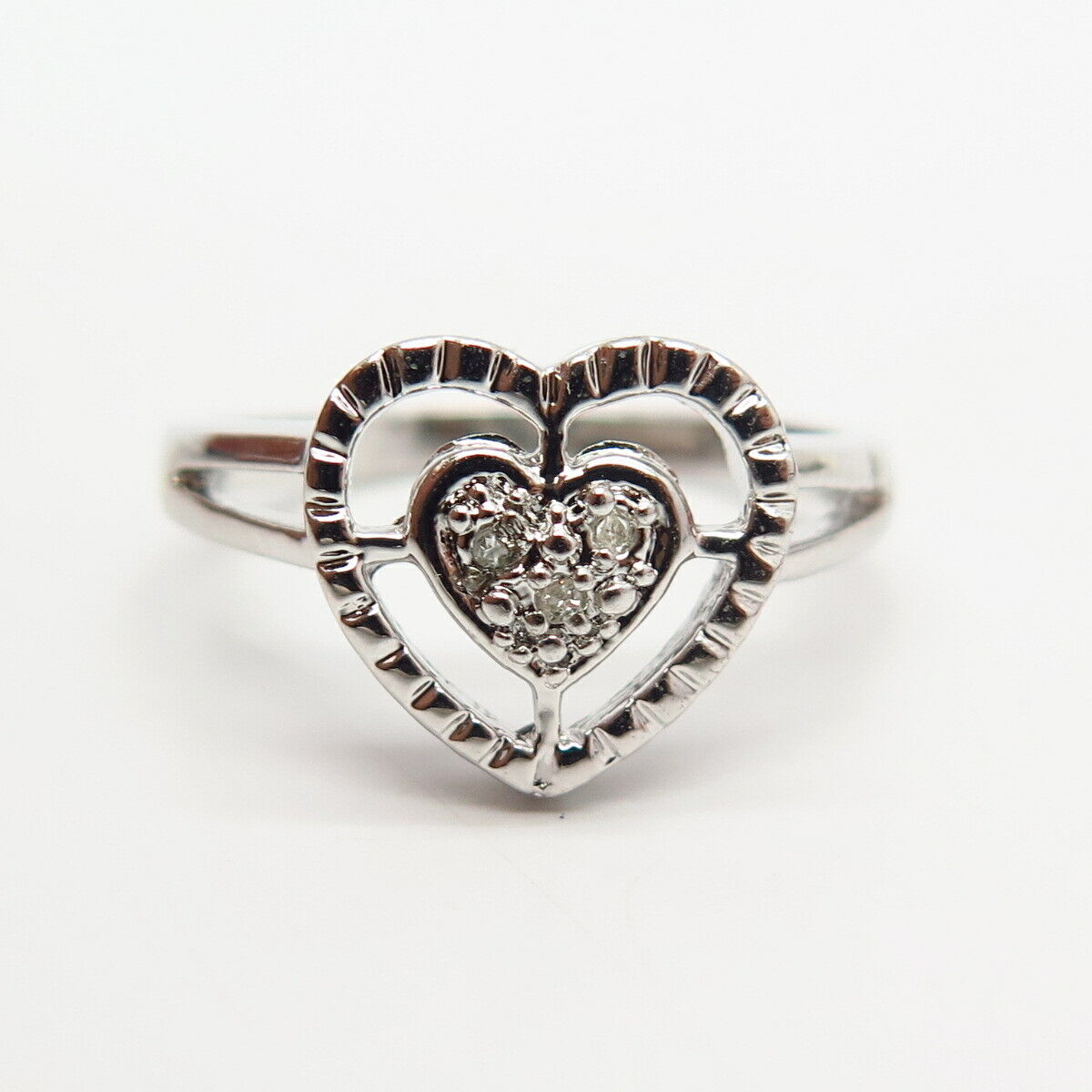 925 Sterling Silver Real Diamond Heart Design Ring