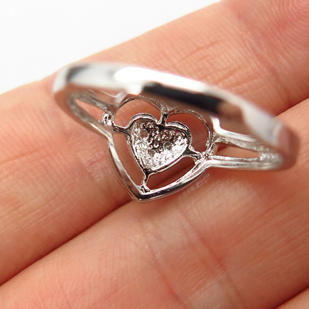 925 Sterling Silver Real Diamond Heart Design Ring