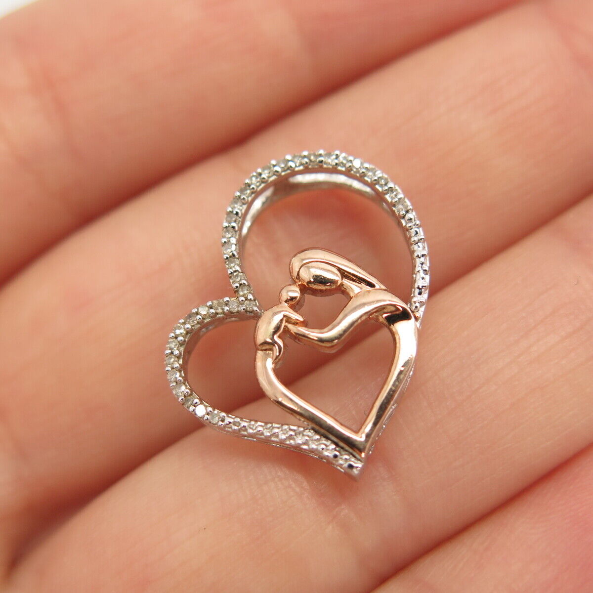 925 Sterling Silver 2-Tone Alwand Vahan Real Diamond Mother & Child Pendant