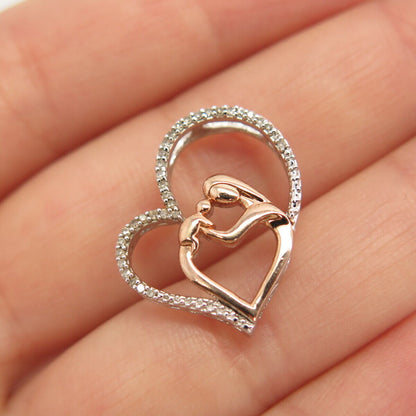 925 Sterling Silver 2-Tone Alwand Vahan Real Diamond Mother & Child Pendant