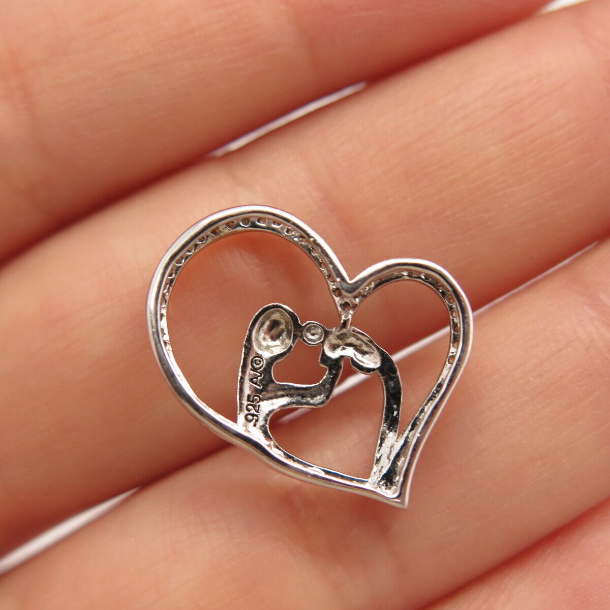 925 Sterling Silver 2-Tone Alwand Vahan Real Diamond Mother & Child Pendant