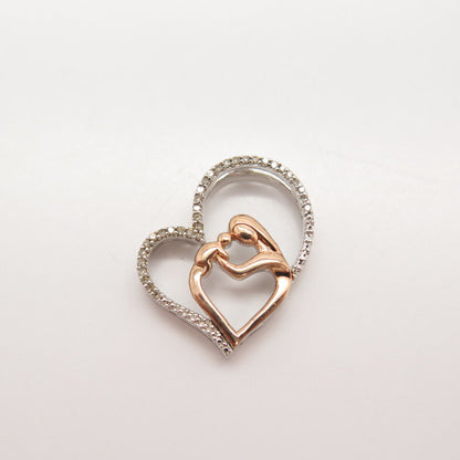 925 Sterling Silver 2-Tone Alwand Vahan Real Diamond Mother & Child Pendant