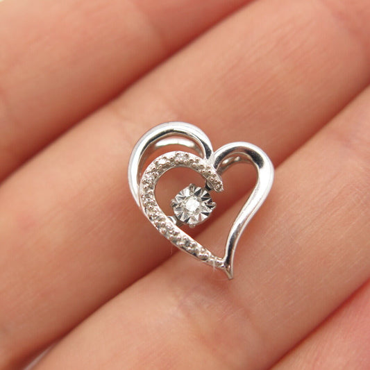 925 Sterling Silver Real Diamond Open Heart Slide Pendant