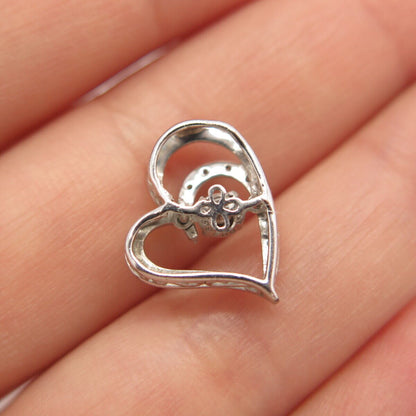 925 Sterling Silver Real Diamond Open Heart Slide Pendant