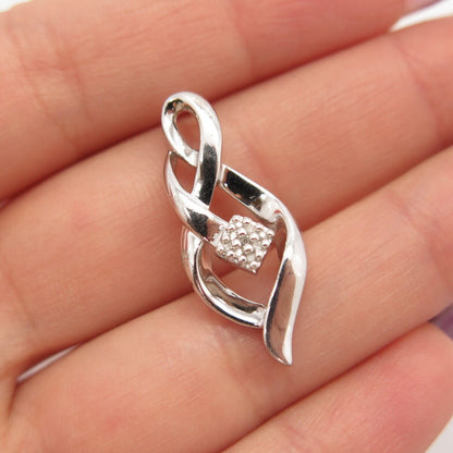 925 Sterling Silver SUN Real Diamond Ribbon Slide Pendant