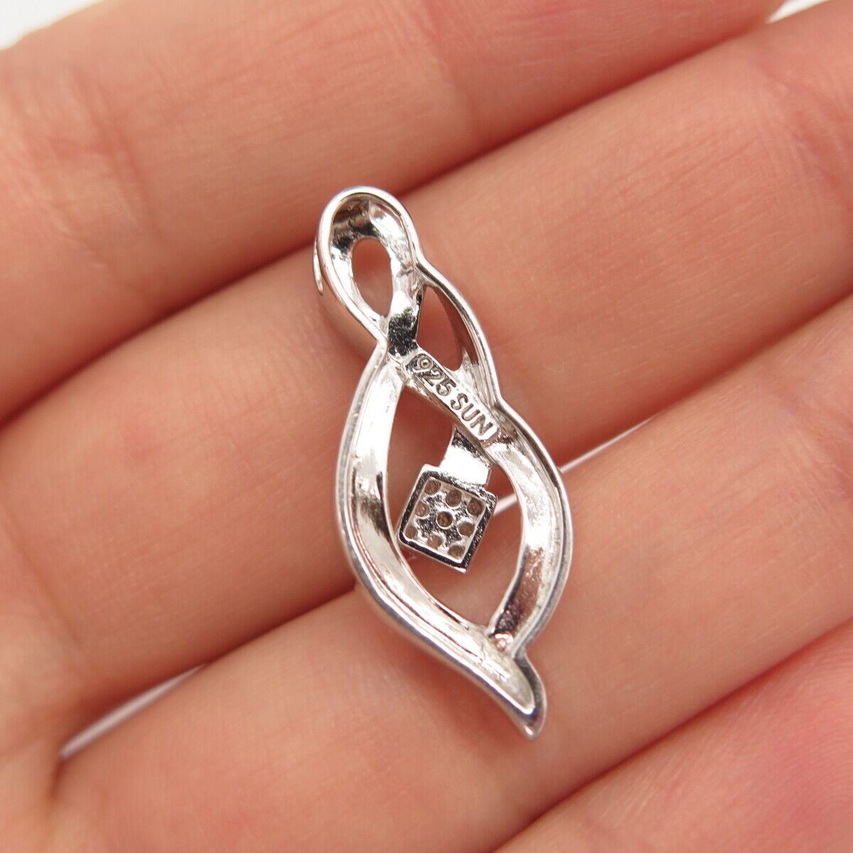 925 Sterling Silver SUN Real Diamond Ribbon Slide Pendant