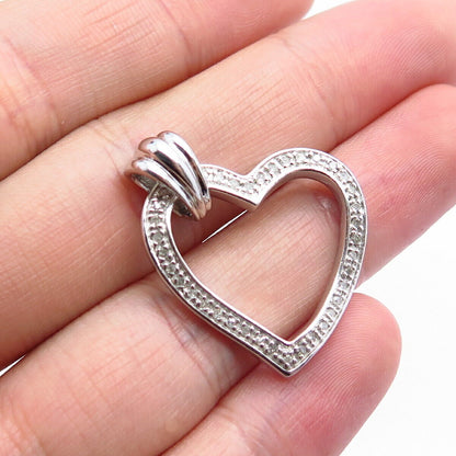 925 Sterling Silver Real Diamond Open Heart Pendant