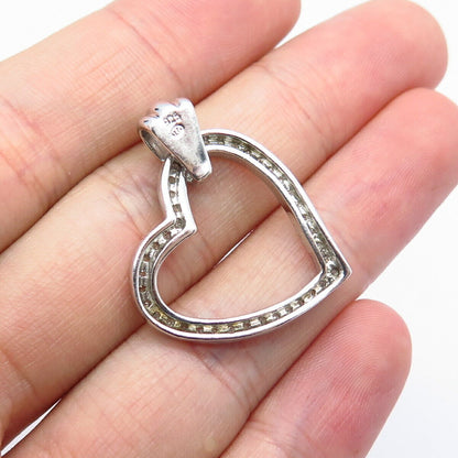 925 Sterling Silver Real Diamond Open Heart Pendant