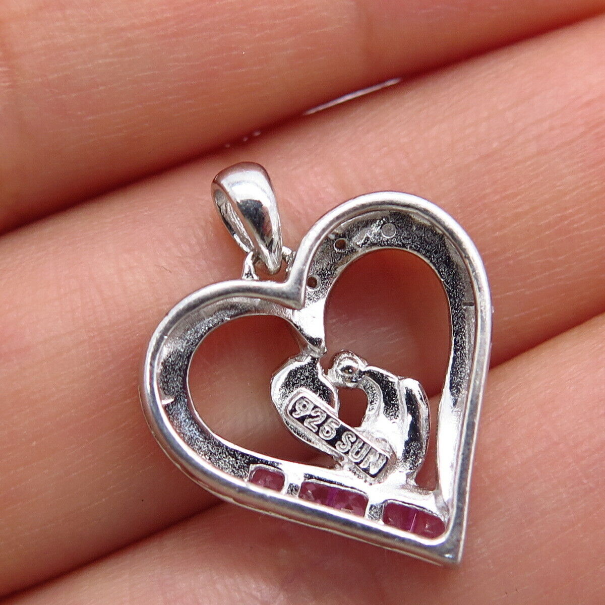 925 Sterling Silver Real Diamond & Lab-Created Ruby Heart Pendant