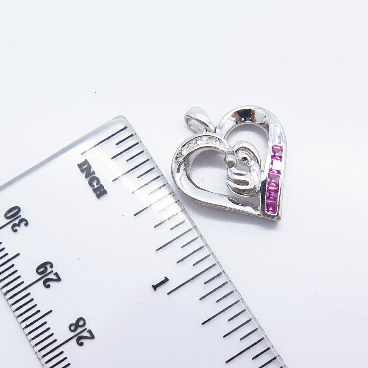 925 Sterling Silver Real Diamond & Lab-Created Ruby Heart Pendant