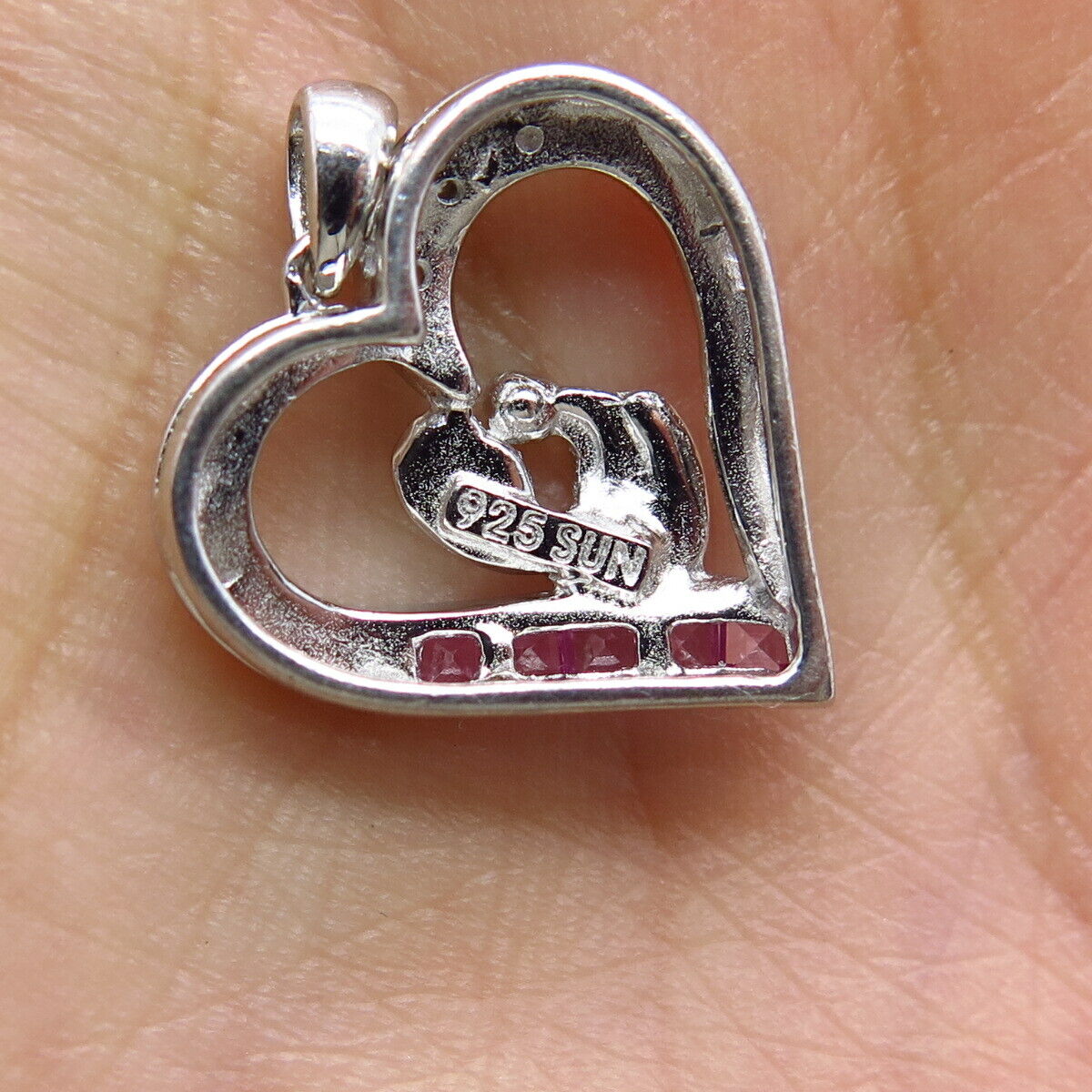 925 Sterling Silver Real Diamond & Lab-Created Ruby Heart Pendant