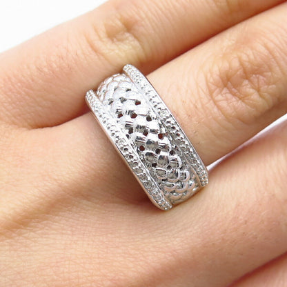 925 Sterling Silver Real Diamond Wicker Ring Size 6.75