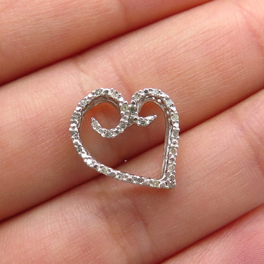 925 Sterling Silver Real Diamond Open Heart Slide Pendant