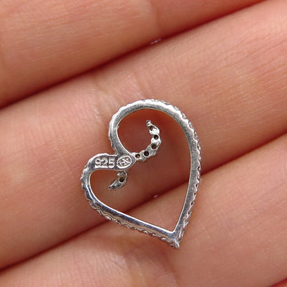 925 Sterling Silver Real Diamond Open Heart Slide Pendant