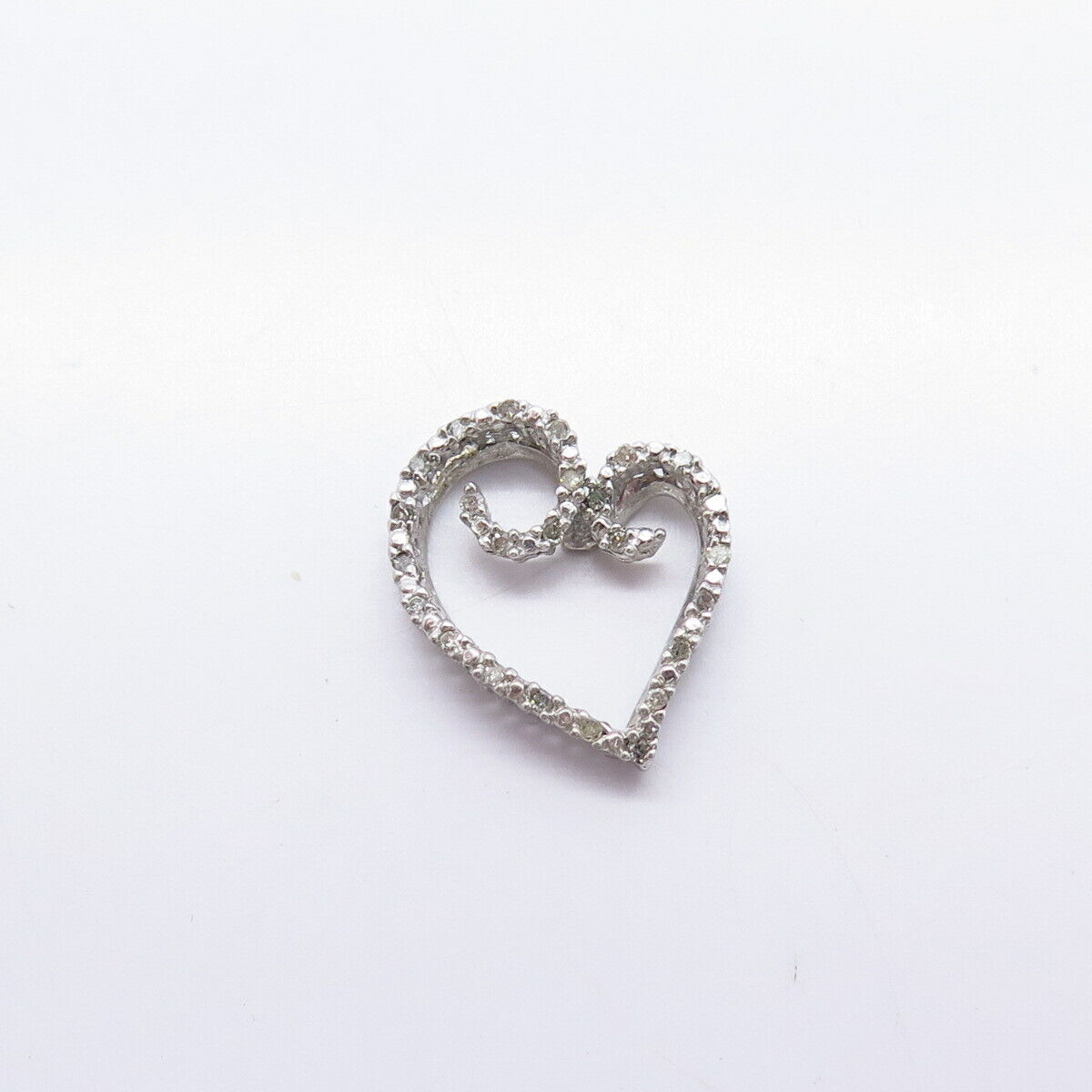 925 Sterling Silver Real Diamond Open Heart Slide Pendant