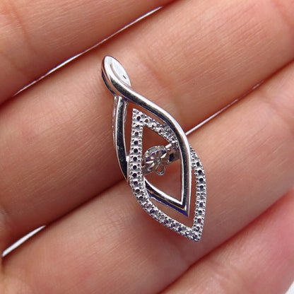 925 Sterling Silver Real White Diamond Twisted Marquise Shape Slide Pendant