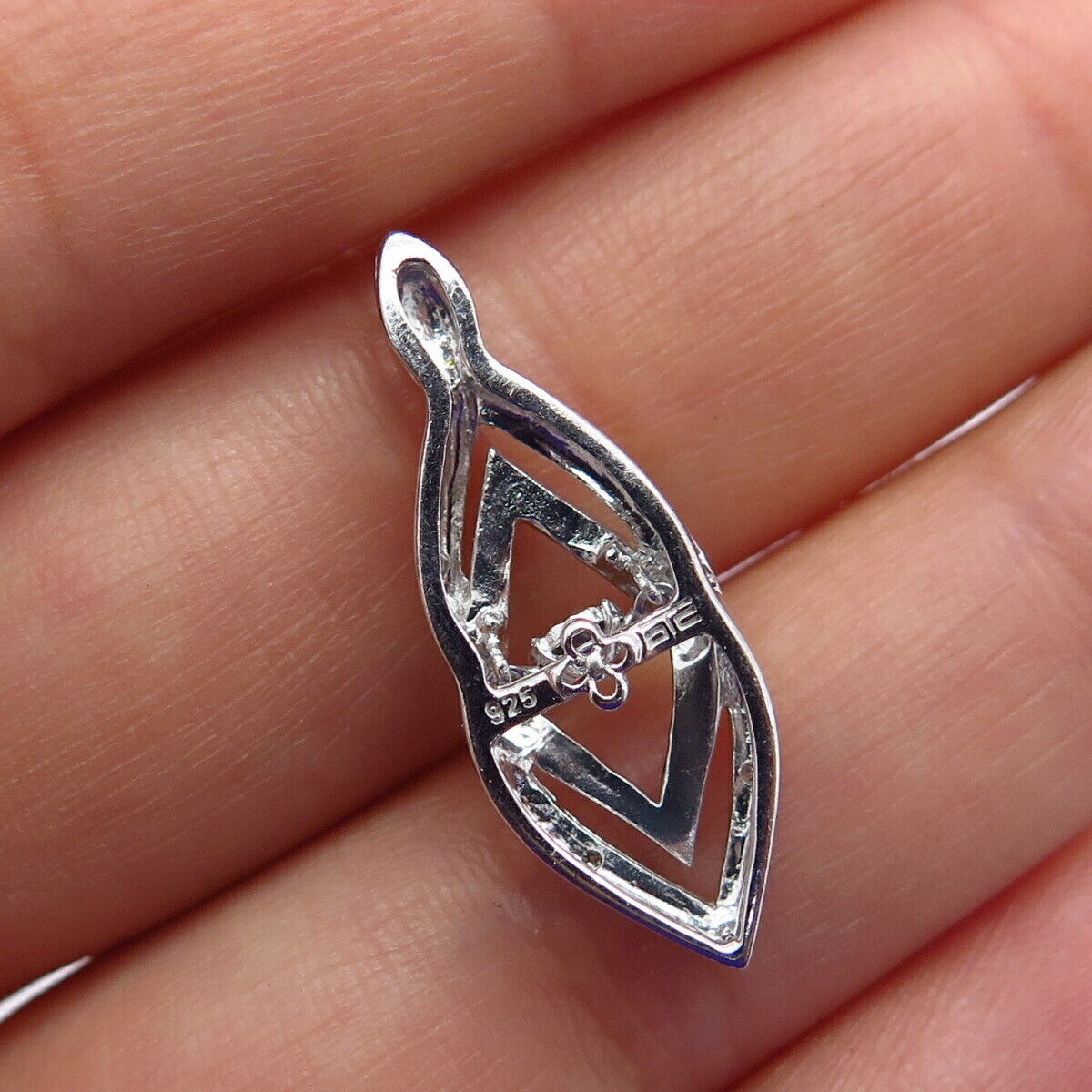 925 Sterling Silver Real White Diamond Twisted Marquise Shape Slide Pendant