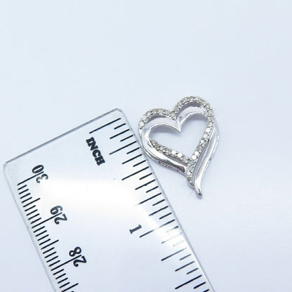 925 Sterling Silver Real White Diamond Double Heart Charm Pendant