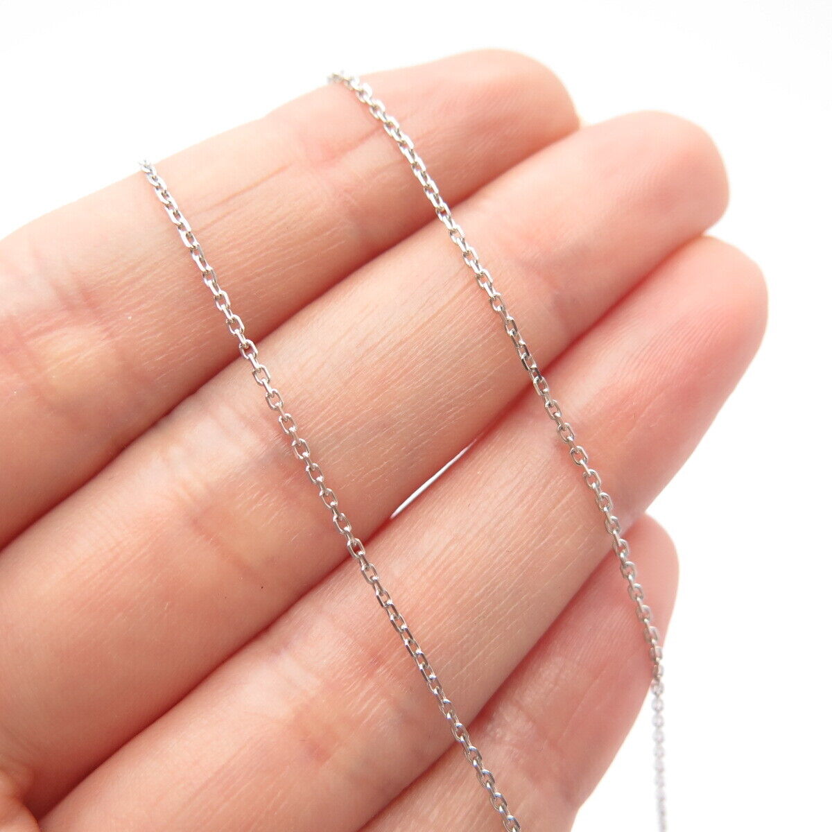 925 Sterling Silver Italy BSI Real Diamond Double Heart Rolo Chain Necklace 18"