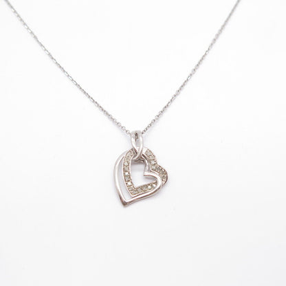 925 Sterling Silver Italy BSI Real Diamond Double Heart Rolo Chain Necklace 18"