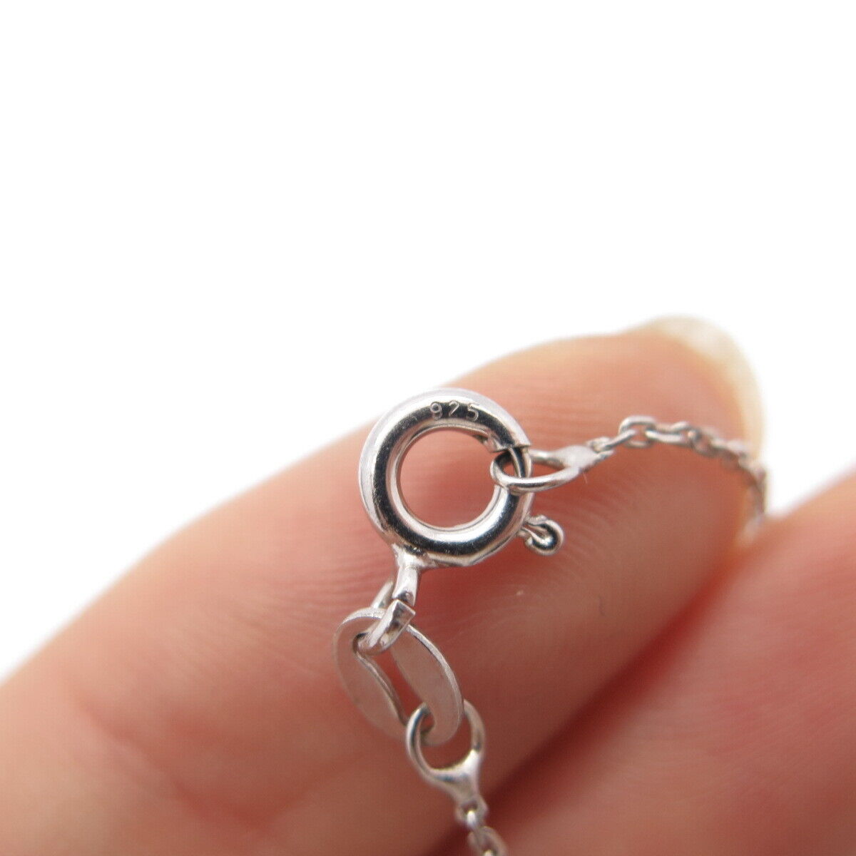 925 Sterling Silver Italy BSI Real Diamond Double Heart Rolo Chain Necklace 18"