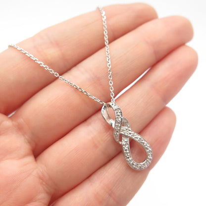 925 Sterling Silver Italy BSI Real Diamond Infinity Rolo Chain Necklace 18"