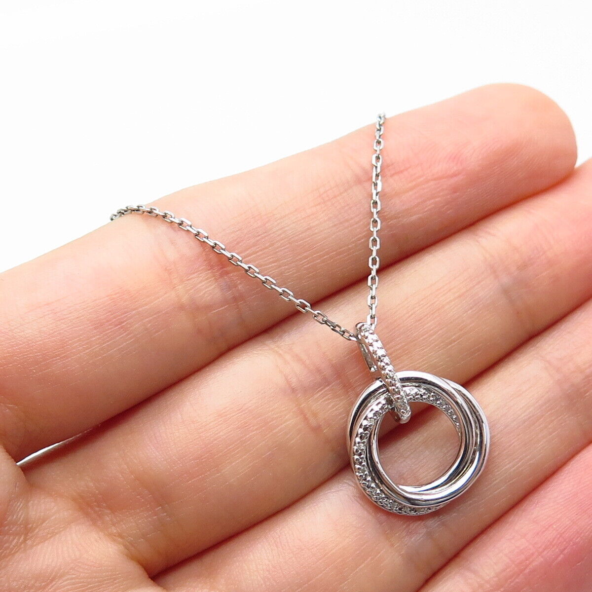 925 Sterling Silver Italy Real Diamond Double Circle Rolo Chain Necklace 18"