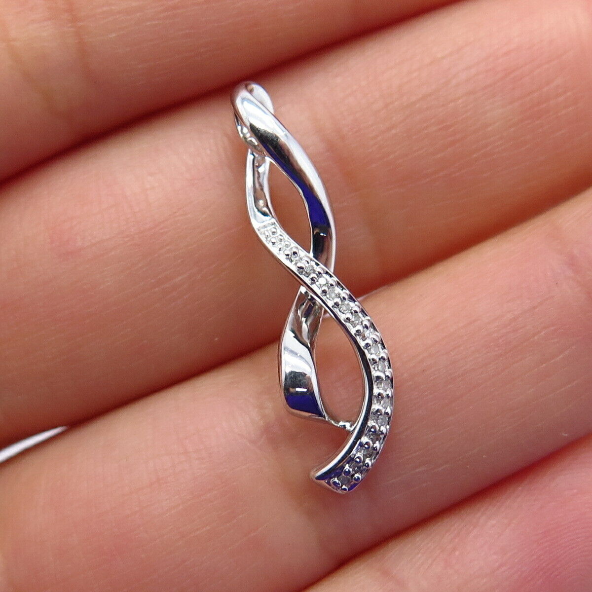 925 Sterling Silver Real White Diamond Twisted Infinity Slide Pendant