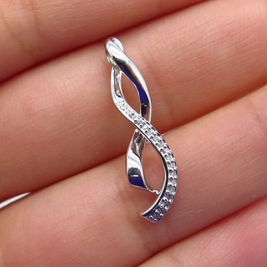 925 Sterling Silver Real White Diamond Twisted Infinity Slide Pendant