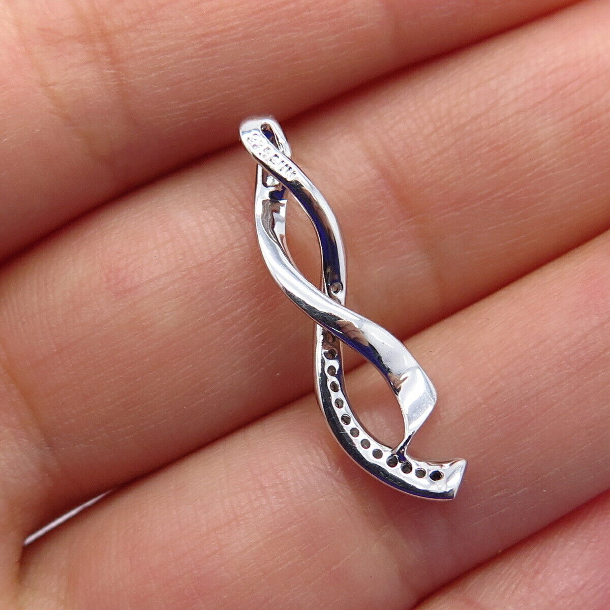 925 Sterling Silver Real White Diamond Twisted Infinity Slide Pendant