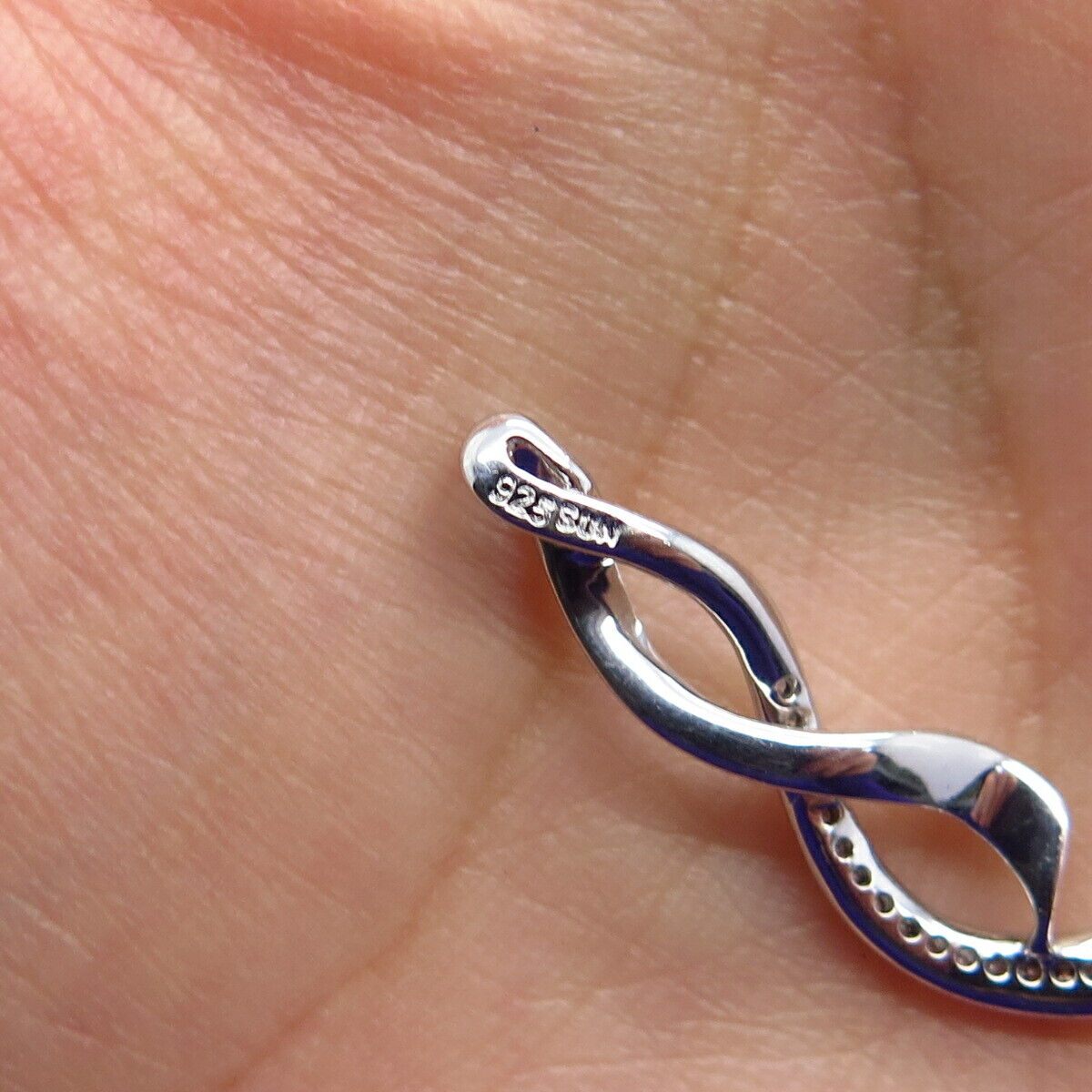 925 Sterling Silver Real White Diamond Twisted Infinity Slide Pendant