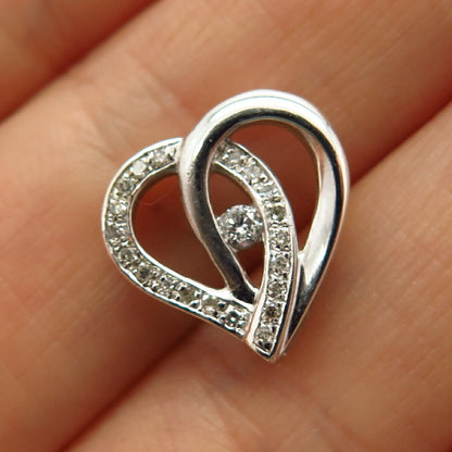 925 Sterling Silver Real Diamond Open Heart Slide Pendant