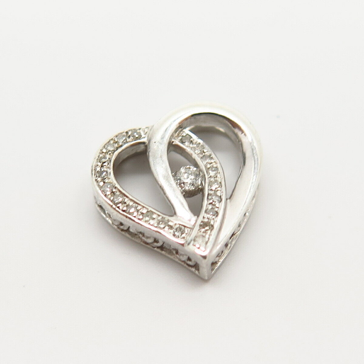 925 Sterling Silver Real Diamond Open Heart Slide Pendant