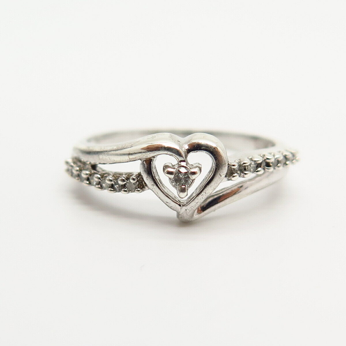 925 Sterling Silver Real Diamond Heart Engagement Ring Size 6.5