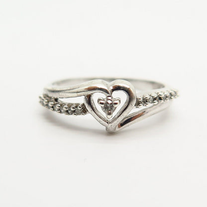 925 Sterling Silver Real Diamond Heart Engagement Ring Size 6.5