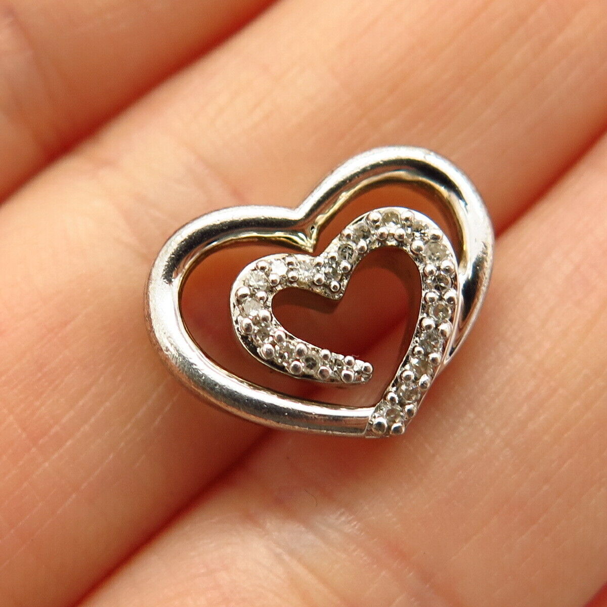 925 Sterling Silver Real Diamond Open Heart Slide Pendant