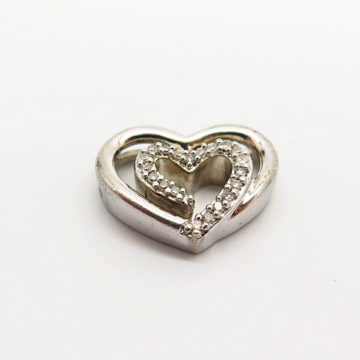 925 Sterling Silver Real Diamond Open Heart Slide Pendant